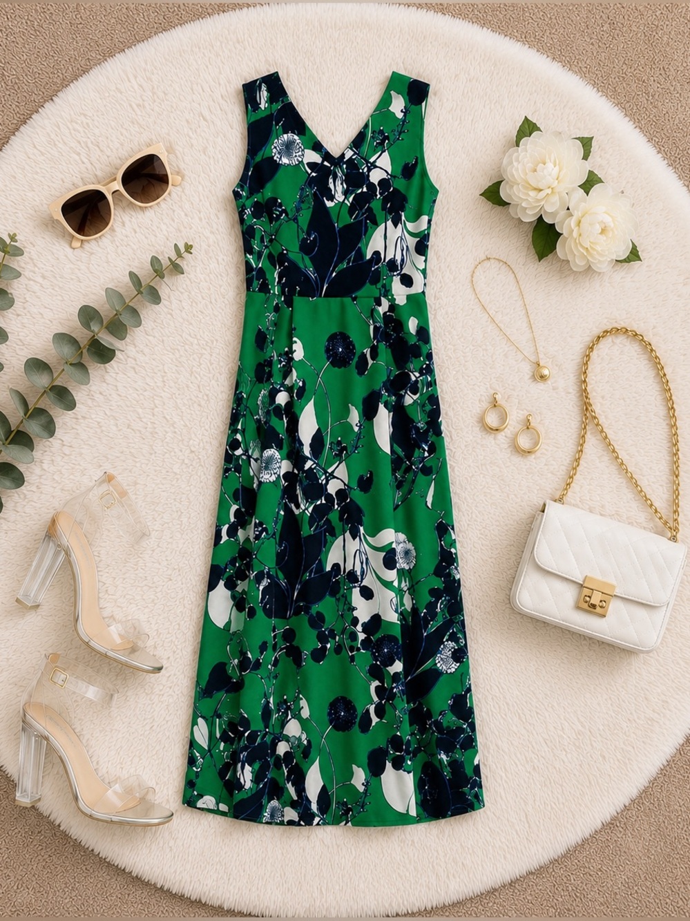 Coldwater Creek Green and Blue Floral Maxi Dress